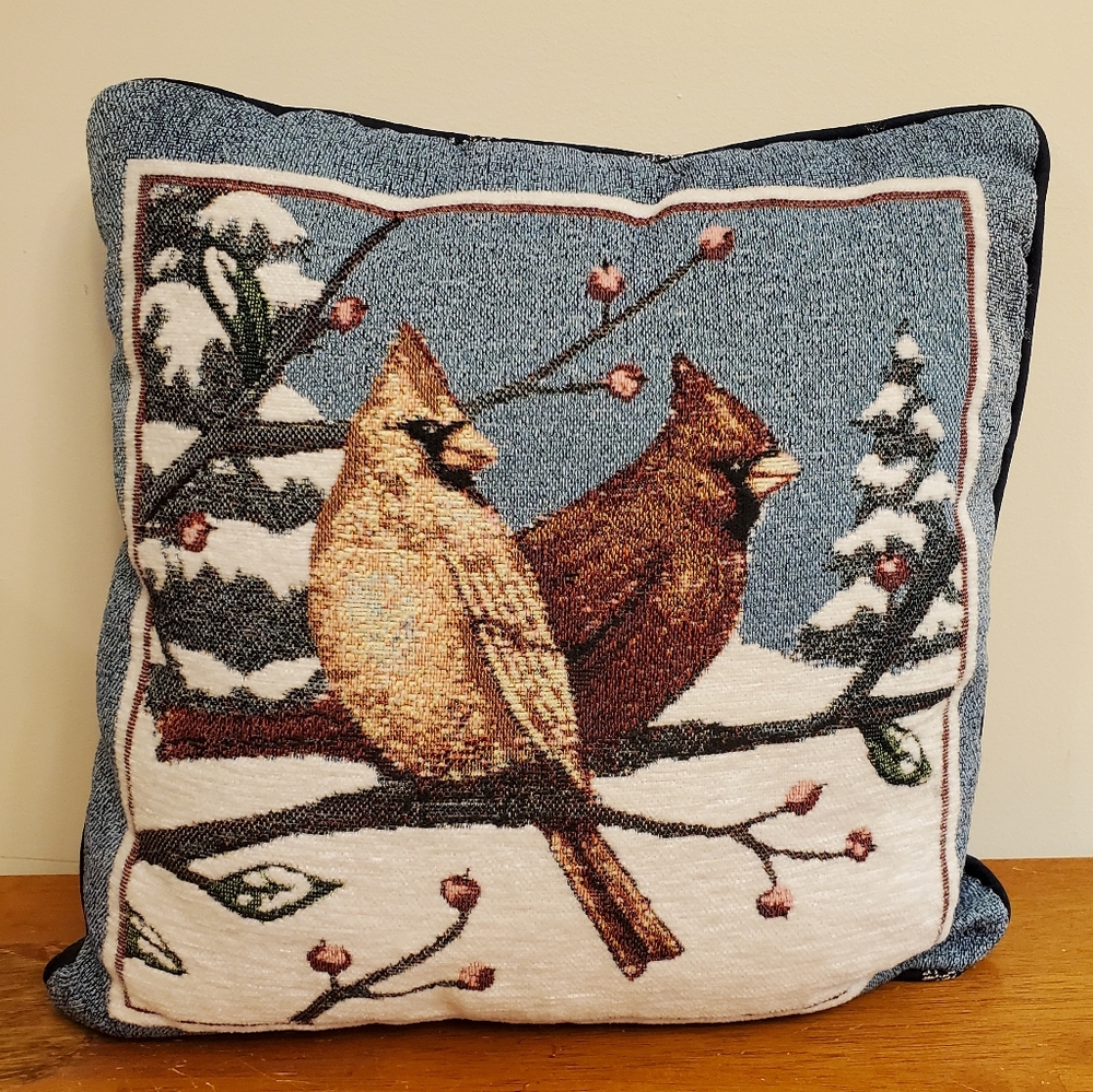 Tapestry Style Winter Scene Throw Pillow